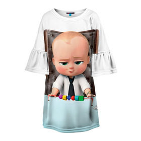 Детское платье 3D с принтом Boss Baby в Кировске, 100% полиэстер | прямой силуэт, чуть расширенный к низу. Круглая горловина, на рукавах — воланы | boss baby | босс | молокосос | мультфильмы