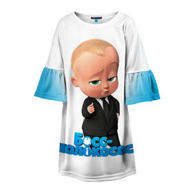 Детское платье 3D с принтом Boss Baby в Кировске, 100% полиэстер | прямой силуэт, чуть расширенный к низу. Круглая горловина, на рукавах — воланы | Тематика изображения на принте: boss baby | босс | молокосос | мультфильмы