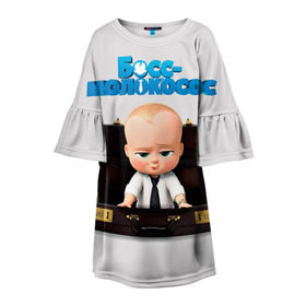 Детское платье 3D с принтом Boss Baby в Кировске, 100% полиэстер | прямой силуэт, чуть расширенный к низу. Круглая горловина, на рукавах — воланы | Тематика изображения на принте: boss baby | босс | молокосос | мультфильмы