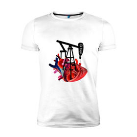 Мужская футболка премиум с принтом Сердце нефтяника в Кировске, 92% хлопок, 8% лайкра | приталенный силуэт, круглый вырез ворота, длина до линии бедра, короткий рукав | газ | нефть