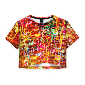 Женская футболка 3D укороченная с принтом Light creative в Кировске, 100% полиэстер | круглая горловина, длина футболки до линии талии, рукава с отворотами | abstract | colorful | electric | energy | light | абстракция | вет | цвет | электрик | энергия