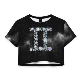 Женская футболка 3D укороченная с принтом Бдизнецы в Кировске, 100% полиэстер | круглая горловина, длина футболки до линии талии, рукава с отворотами | близнецы | звезды | знаки зодиака | космос | созвездие