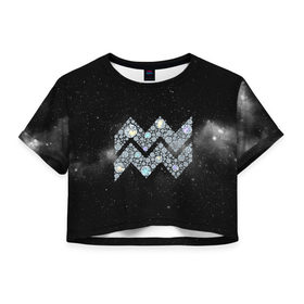 Женская футболка 3D укороченная с принтом Водолей в Кировске, 100% полиэстер | круглая горловина, длина футболки до линии талии, рукава с отворотами | водолей | звезды | знаки зодиака | космос | созвездие