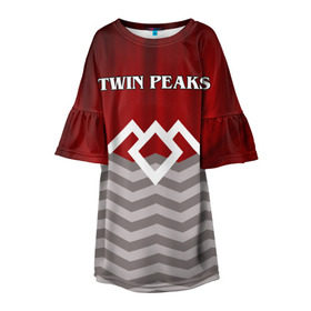 Детское платье 3D с принтом Twin Peaks в Кировске, 100% полиэстер | прямой силуэт, чуть расширенный к низу. Круглая горловина, на рукавах — воланы | Тематика изображения на принте: twin peaks | арт | лого | полосы | сериал | твин пикс | текстура | фильмы