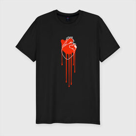 Мужская футболка премиум с принтом Живое сердце в Кировске, 92% хлопок, 8% лайкра | приталенный силуэт, круглый вырез ворота, длина до линии бедра, короткий рукав | кали | кровь | поток | сердце | стекает | струя
