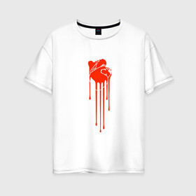 Женская футболка хлопок Oversize с принтом Живое сердце в Кировске, 100% хлопок | свободный крой, круглый ворот, спущенный рукав, длина до линии бедер
 | кали | кровь | поток | сердце | стекает | струя