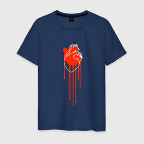 Мужская футболка хлопок с принтом Живое сердце в Кировске, 100% хлопок | прямой крой, круглый вырез горловины, длина до линии бедер, слегка спущенное плечо. | кали | кровь | поток | сердце | стекает | струя