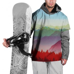Накидка на куртку 3D с принтом Радужный пейзаж в Кировске, 100% полиэстер |  | Тематика изображения на принте: горы | деревья | дождь | лес | массив | небо | природа | рельеф | скалы | яркий