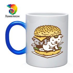 Кружка хамелеон с принтом Котбургер в Кировске, керамика | меняет цвет при нагревании, емкость 330 мл | булка | бургер | гамбургер | детский | еда | животные | картинка | кот | коте | котенок | котята | кошка | милые | рисунок | смешные | сыр | чизбургер