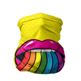 Бандана-труба 3D с принтом Pop art в Кировске, 100% полиэстер, ткань с особыми свойствами — Activecool | плотность 150‒180 г/м2; хорошо тянется, но сохраняет форму | fun | lip color | mouth | pop art | rainbow | reggae | spectrum | style | summer | teeth | yellow | веселье | губы | желтый | зубы | лето | поп арт | радуга | рот | спектр | стиль | цвет