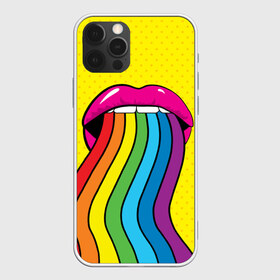Чехол для iPhone 12 Pro Max с принтом Pop art в Кировске, Силикон |  | Тематика изображения на принте: fun | lip color | mouth | pop art | rainbow | reggae | spectrum | style | summer | teeth | yellow | веселье | губы | желтый | зубы | лето | поп арт | радуга | рот | спектр | стиль | цвет