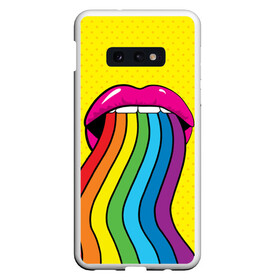 Чехол для Samsung S10E с принтом Pop art в Кировске, Силикон | Область печати: задняя сторона чехла, без боковых панелей | fun | lip color | mouth | pop art | rainbow | reggae | spectrum | style | summer | teeth | yellow | веселье | губы | желтый | зубы | лето | поп арт | радуга | рот | спектр | стиль | цвет