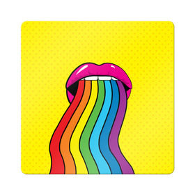 Магнит виниловый Квадрат с принтом Pop art в Кировске, полимерный материал с магнитным слоем | размер 9*9 см, закругленные углы | Тематика изображения на принте: fun | lip color | mouth | pop art | rainbow | reggae | spectrum | style | summer | teeth | yellow | веселье | губы | желтый | зубы | лето | поп арт | радуга | рот | спектр | стиль | цвет