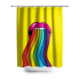 Штора 3D для ванной с принтом Pop art в Кировске, 100% полиэстер | плотность материала — 100 г/м2. Стандартный размер — 146 см х 180 см. По верхнему краю — пластиковые люверсы для креплений. В комплекте 10 пластиковых колец | fun | lip color | mouth | pop art | rainbow | reggae | spectrum | style | summer | teeth | yellow | веселье | губы | желтый | зубы | лето | поп арт | радуга | рот | спектр | стиль | цвет