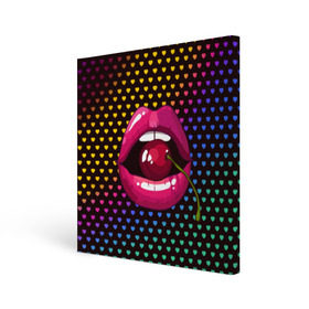 Холст квадратный с принтом Pop art в Кировске, 100% ПВХ |  | cherry | colorful | fashion | funny | gesture | lips | lipstick | makeup | mouth | pop art | rainbow | style | веселый | вишенка | вишня | губы | жест | зубы | клубный | любовь | макияж | мода | помада | поп арт | прикольный | радуга | рот | стиль | страс