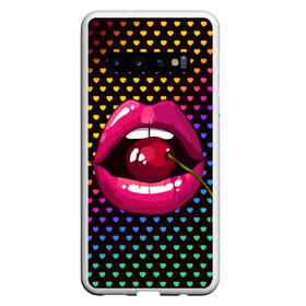 Чехол для Samsung Galaxy S10 с принтом Pop art в Кировске, Силикон | Область печати: задняя сторона чехла, без боковых панелей | cherry | colorful | fashion | funny | gesture | lips | lipstick | makeup | mouth | pop art | rainbow | style | веселый | вишенка | вишня | губы | жест | зубы | клубный | любовь | макияж | мода | помада | поп арт | прикольный | радуга | рот | стиль | страс