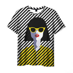 Мужская футболка 3D с принтом Pop art girl в Кировске, 100% полиэфир | прямой крой, круглый вырез горловины, длина до линии бедер | abstraction | bright | color | fashion | hair | lines | lips | pop art | rack | red | style | yellow | абстракция | губы | желтый | каре | красный | линии | мода | очки | поп арт | прическа | стиль | цвет | яркий