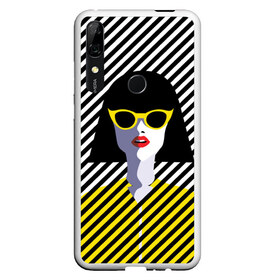 Чехол для Honor P Smart Z с принтом Pop art girl в Кировске, Силикон | Область печати: задняя сторона чехла, без боковых панелей | Тематика изображения на принте: abstraction | bright | color | fashion | hair | lines | lips | pop art | rack | red | style | yellow | абстракция | губы | желтый | каре | красный | линии | мода | очки | поп арт | прическа | стиль | цвет | яркий