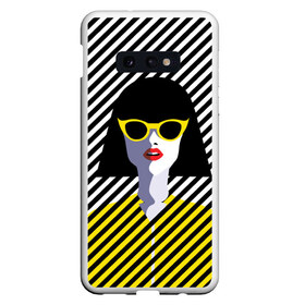 Чехол для Samsung S10E с принтом Pop art girl в Кировске, Силикон | Область печати: задняя сторона чехла, без боковых панелей | Тематика изображения на принте: abstraction | bright | color | fashion | hair | lines | lips | pop art | rack | red | style | yellow | абстракция | губы | желтый | каре | красный | линии | мода | очки | поп арт | прическа | стиль | цвет | яркий