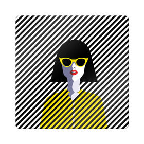 Магнит виниловый Квадрат с принтом Pop art girl в Кировске, полимерный материал с магнитным слоем | размер 9*9 см, закругленные углы | abstraction | bright | color | fashion | hair | lines | lips | pop art | rack | red | style | yellow | абстракция | губы | желтый | каре | красный | линии | мода | очки | поп арт | прическа | стиль | цвет | яркий