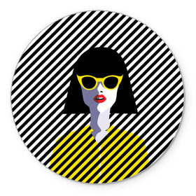 Коврик круглый с принтом Pop art girl в Кировске, резина и полиэстер | круглая форма, изображение наносится на всю лицевую часть | abstraction | bright | color | fashion | hair | lines | lips | pop art | rack | red | style | yellow | абстракция | губы | желтый | каре | красный | линии | мода | очки | поп арт | прическа | стиль | цвет | яркий
