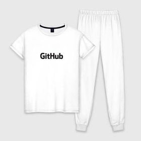 Женская пижама хлопок с принтом GitHubWhite в Кировске, 100% хлопок | брюки и футболка прямого кроя, без карманов, на брюках мягкая резинка на поясе и по низу штанин | github | программист