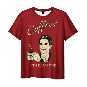Мужская футболка 3D с принтом Coffee в Кировске, 100% полиэфир | прямой крой, круглый вырез горловины, длина до линии бедер | Тематика изображения на принте: twin peaks | арт | купер | сериал | твин пикс | фильмы