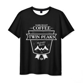Мужская футболка 3D с принтом Twin Peaks Coffee в Кировске, 100% полиэфир | прямой крой, круглый вырез горловины, длина до линии бедер | Тематика изображения на принте: twin peaks | арт | купер | сериал | твин пикс | фильмы | черно белые