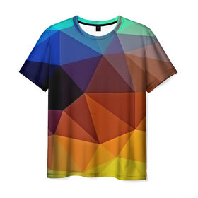 Мужская футболка 3D с принтом Цветные стёкла в Кировске, 100% полиэфир | прямой крой, круглый вырез горловины, длина до линии бедер | abstraction | абстракция | геометрия | грани | линии | полигоны | розовый | сочетания | текстура | треугольники