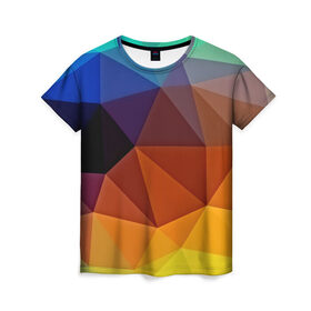 Женская футболка 3D с принтом Цветные стёкла в Кировске, 100% полиэфир ( синтетическое хлопкоподобное полотно) | прямой крой, круглый вырез горловины, длина до линии бедер | abstraction | абстракция | геометрия | грани | линии | полигоны | розовый | сочетания | текстура | треугольники