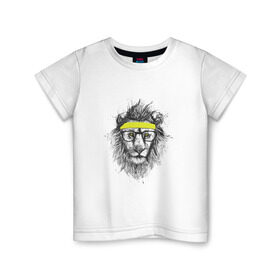 Детская футболка хлопок с принтом Лев В Очках в Кировске, 100% хлопок | круглый вырез горловины, полуприлегающий силуэт, длина до линии бедер | animal | lion | фитнес