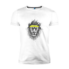 Мужская футболка премиум с принтом Лев В Очках в Кировске, 92% хлопок, 8% лайкра | приталенный силуэт, круглый вырез ворота, длина до линии бедра, короткий рукав | animal | lion | фитнес