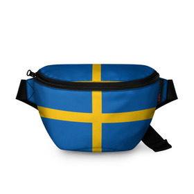 Поясная сумка 3D с принтом Флаг Швеции в Кировске, 100% полиэстер | плотная ткань, ремень с регулируемой длиной, внутри несколько карманов для мелочей, основное отделение и карман с обратной стороны сумки застегиваются на молнию | flag | sverige | sweden | флаг | швеция
