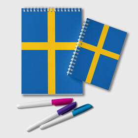 Блокнот с принтом Флаг Швеции в Кировске, 100% бумага | 48 листов, плотность листов — 60 г/м2, плотность картонной обложки — 250 г/м2. Листы скреплены удобной пружинной спиралью. Цвет линий — светло-серый
 | Тематика изображения на принте: flag | sverige | sweden | флаг | швеция