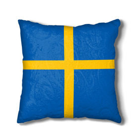 Подушка 3D с принтом Флаг Швеции в Кировске, наволочка – 100% полиэстер, наполнитель – холлофайбер (легкий наполнитель, не вызывает аллергию). | состоит из подушки и наволочки. Наволочка на молнии, легко снимается для стирки | flag | sverige | sweden | флаг | швеция