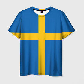 Мужская футболка 3D с принтом Флаг Швеции в Кировске, 100% полиэфир | прямой крой, круглый вырез горловины, длина до линии бедер | Тематика изображения на принте: flag | sverige | sweden | флаг | швеция