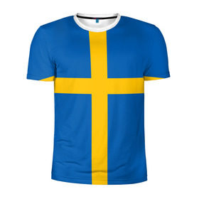 Мужская футболка 3D спортивная с принтом Флаг Швеции в Кировске, 100% полиэстер с улучшенными характеристиками | приталенный силуэт, круглая горловина, широкие плечи, сужается к линии бедра | flag | sverige | sweden | флаг | швеция