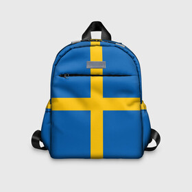 Детский рюкзак 3D с принтом Флаг Швеции в Кировске, 100% полиэстер | лямки с регулируемой длиной, сверху петелька, чтобы рюкзак можно было повесить на вешалку. Основное отделение закрывается на молнию, как и внешний карман. Внутри дополнительный карман. По бокам два дополнительных кармашка | Тематика изображения на принте: flag | sverige | sweden | флаг | швеция