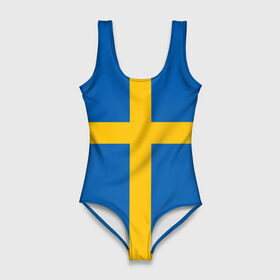 Купальник-боди 3D с принтом Флаг Швеции в Кировске, 82% полиэстер, 18% эластан | Круглая горловина, круглый вырез на спине | flag | sverige | sweden | флаг | швеция