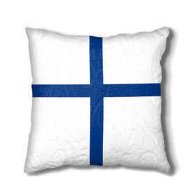 Подушка 3D с принтом Флаг Финляндии в Кировске, наволочка – 100% полиэстер, наполнитель – холлофайбер (легкий наполнитель, не вызывает аллергию). | состоит из подушки и наволочки. Наволочка на молнии, легко снимается для стирки | finland | flag | suomi | финляндия | флаг