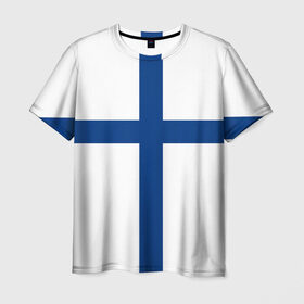 Мужская футболка 3D с принтом Флаг Финляндии в Кировске, 100% полиэфир | прямой крой, круглый вырез горловины, длина до линии бедер | finland | flag | suomi | финляндия | флаг