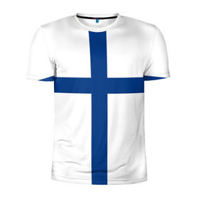 Мужская футболка 3D спортивная с принтом Флаг Финляндии в Кировске, 100% полиэстер с улучшенными характеристиками | приталенный силуэт, круглая горловина, широкие плечи, сужается к линии бедра | Тематика изображения на принте: finland | flag | suomi | финляндия | флаг