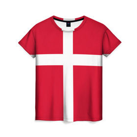 Женская футболка 3D с принтом Флаг Дании в Кировске, 100% полиэфир ( синтетическое хлопкоподобное полотно) | прямой крой, круглый вырез горловины, длина до линии бедер | danmark | denmark | flag | дания | флаг