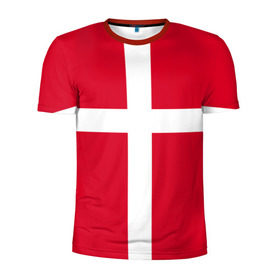Мужская футболка 3D спортивная с принтом Флаг Дании в Кировске, 100% полиэстер с улучшенными характеристиками | приталенный силуэт, круглая горловина, широкие плечи, сужается к линии бедра | danmark | denmark | flag | дания | флаг