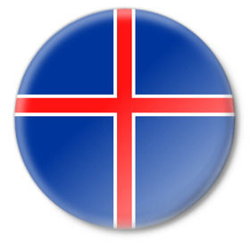 Значок с принтом Флаг Исландии в Кировске,  металл | круглая форма, металлическая застежка в виде булавки | Тематика изображения на принте: flag | iceland | island | исландия | флаг
