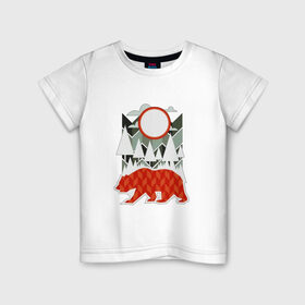 Детская футболка хлопок с принтом Осторожно, медведь в Кировске, 100% хлопок | круглый вырез горловины, полуприлегающий силуэт, длина до линии бедер | геометрические | геометрия | деревья | дорожный | животное | зверь | знак | медведь | мишка | облака | рисунок | треугольники | фигуры