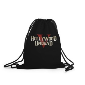 Рюкзак-мешок 3D с принтом Hollywood Undead в Кировске, 100% полиэстер | плотность ткани — 200 г/м2, размер — 35 х 45 см; лямки — толстые шнурки, застежка на шнуровке, без карманов и подкладки | five | hollywood undead | v