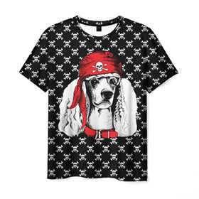 Мужская футболка 3D с принтом Пудель пират в Кировске, 100% полиэфир | прямой крой, круглый вырез горловины, длина до линии бедер | animal | dog | pet | puppy | skull | арт | животные | пес | пират | пудель | собаки | текстура | череп