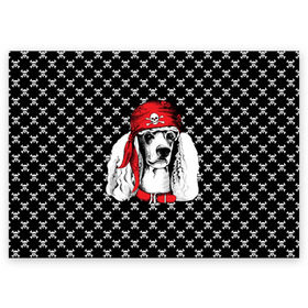 Поздравительная открытка с принтом Пудель пират в Кировске, 100% бумага | плотность бумаги 280 г/м2, матовая, на обратной стороне линовка и место для марки
 | Тематика изображения на принте: animal | dog | pet | puppy | skull | арт | животные | пес | пират | пудель | собаки | текстура | череп