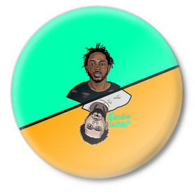 Значок с принтом Kendrick Lamar в Кировске,  металл | круглая форма, металлическая застежка в виде булавки | k dot | kendrick lamar | дакворт | двуликий | карта | картинка | кендрик | король | король хип хопа | ламар | лицо | музыкант | певец | репер | рисунок | хип хоп